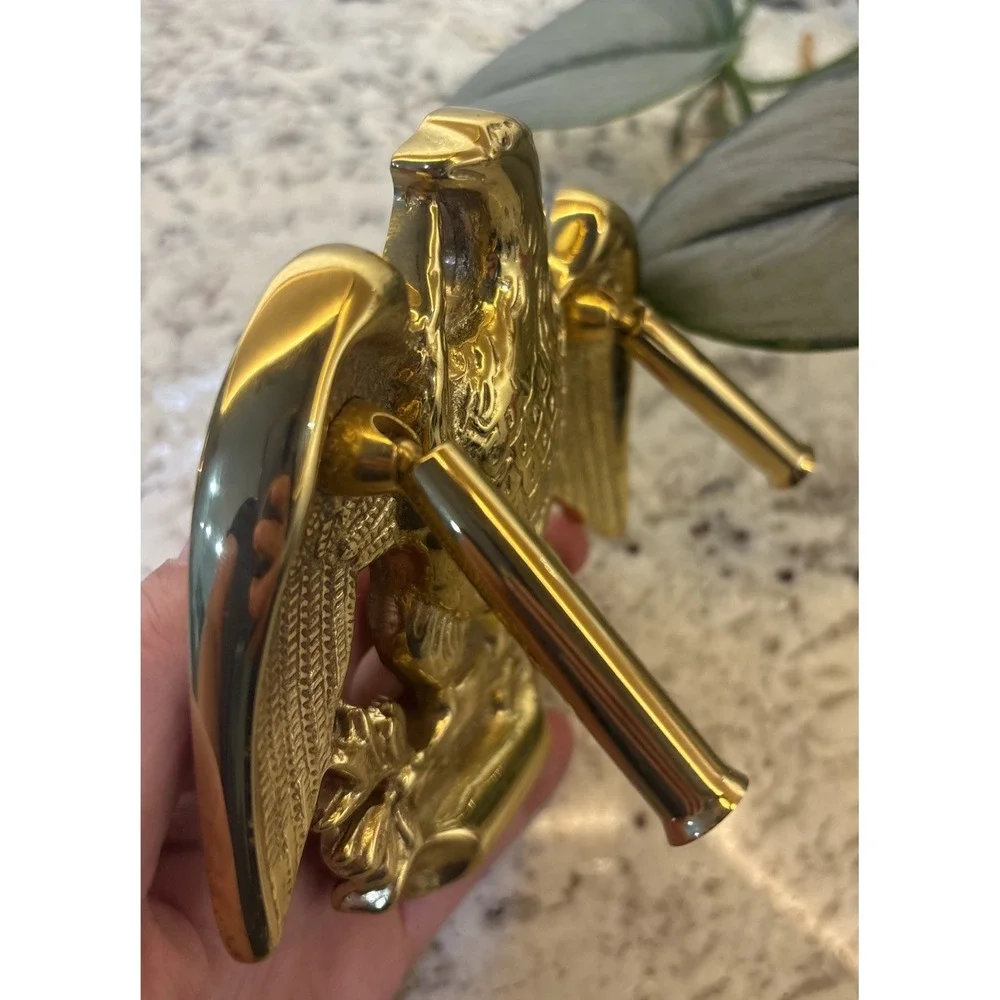 Vintage Solid Brass Eagle Pen Holder Desk American Patriotic Spread Wing